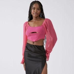 UO | Mirabel Pink Puff Sleeve Blouse